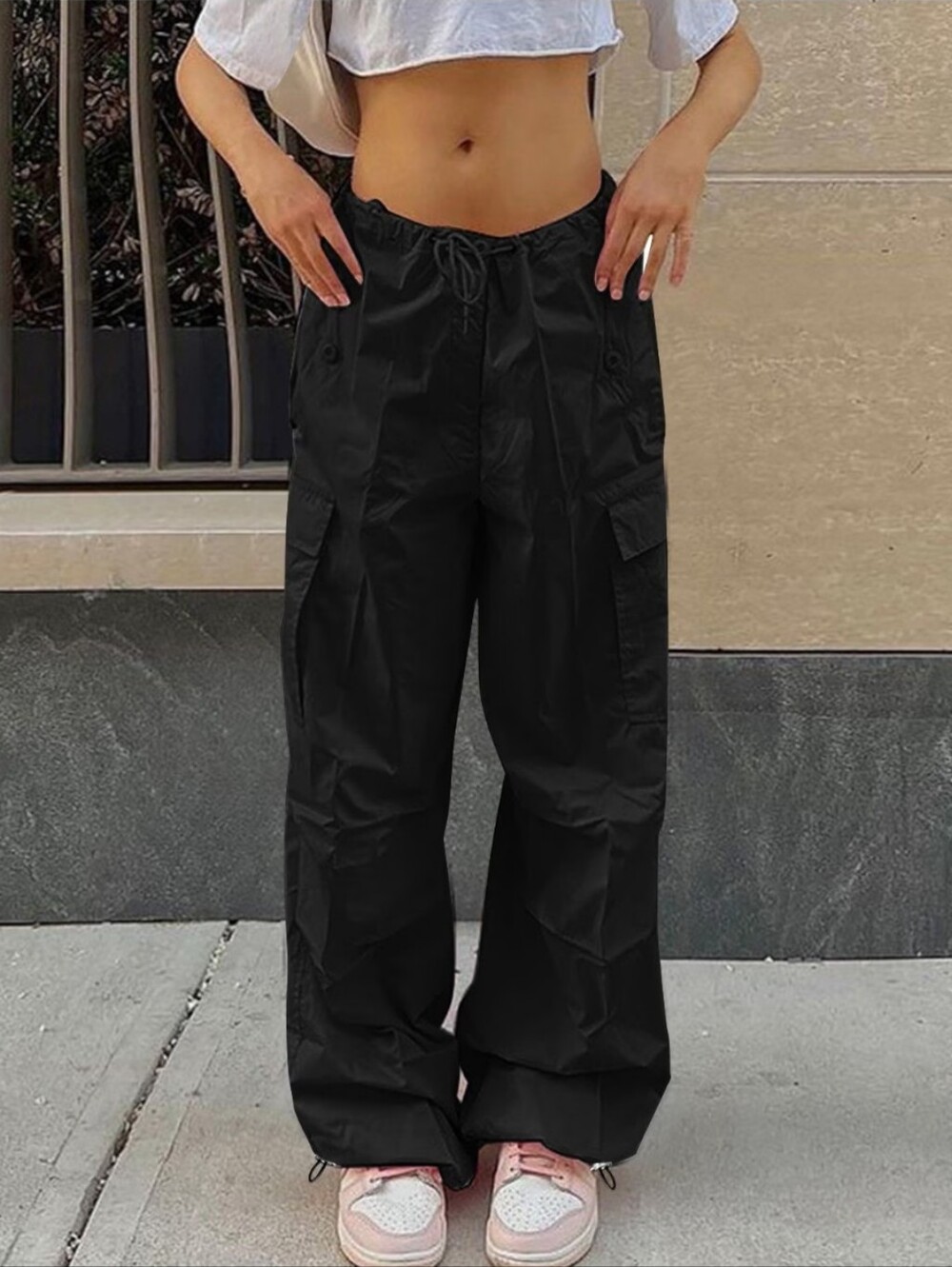 Refuge Parachute Cargo Pants Y2K Streetwear Loose Fit Drawstring Unisex
